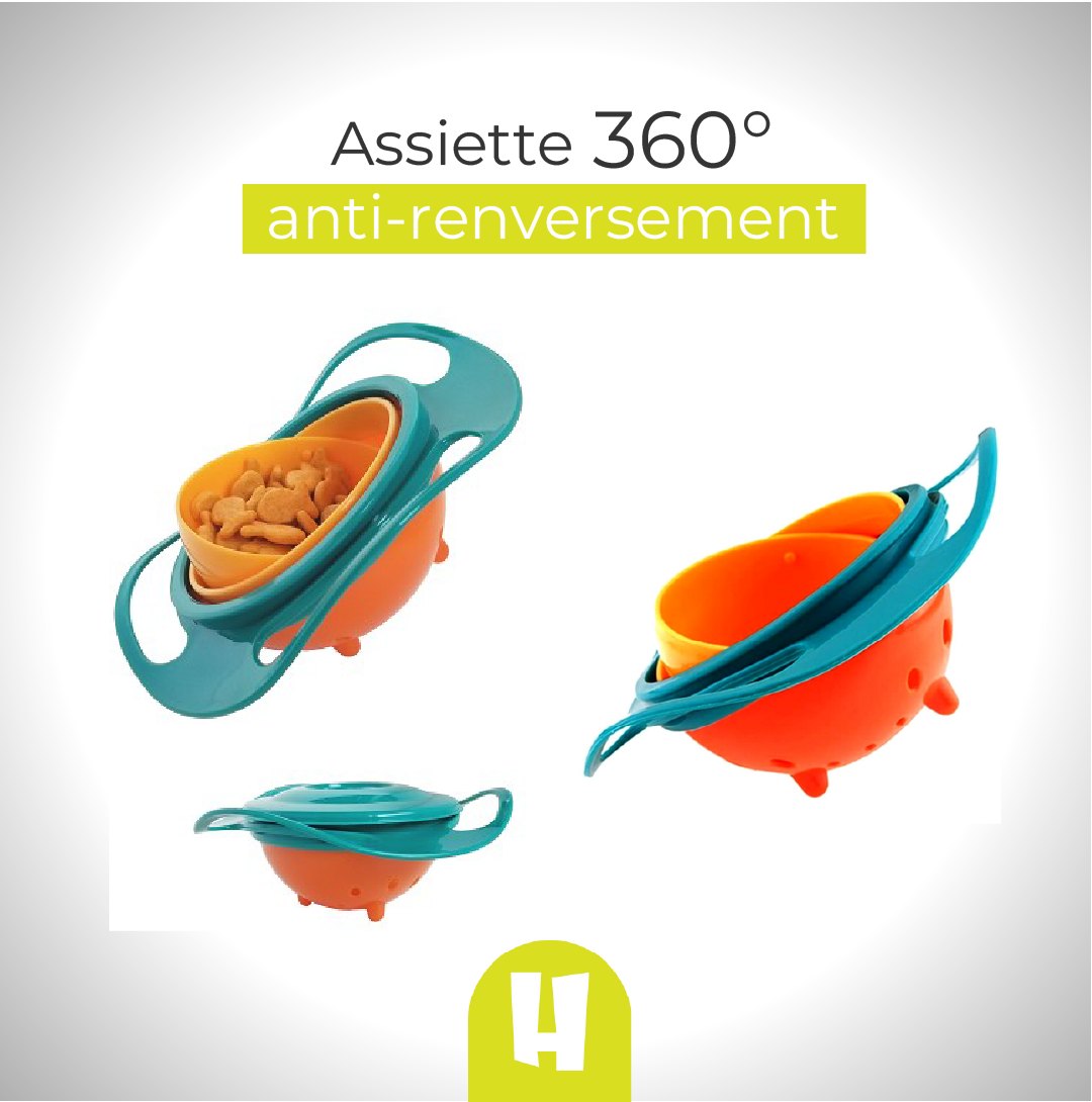 Assiette anti-renversement pour bébé en silicone avec ventouse, idéale pour éviter les dégâts pendant les repas.